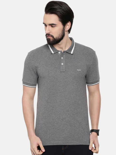 

ColorPlus Men Grey Solid Slim Fit Polo Collar Pure Cotton T-shirt