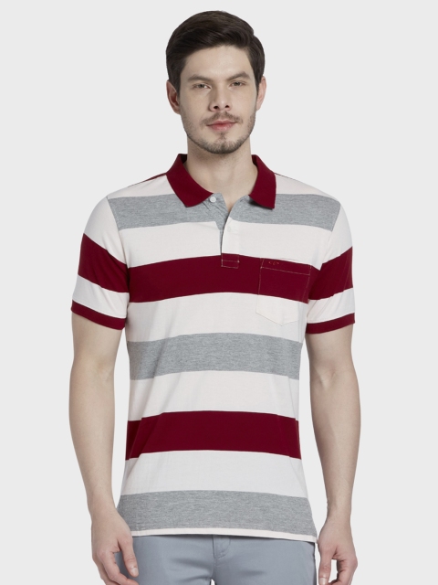 ColorPlus Men Maroon & White Striped Polo Collar T-shirt