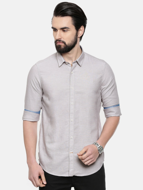 

ColorPlus Men Grey & White Slim Fit Solid Casual Shirt