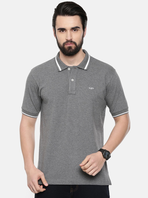 

ColorPlus Men Grey Tailored Fit Solid Polo Collar T-shirt