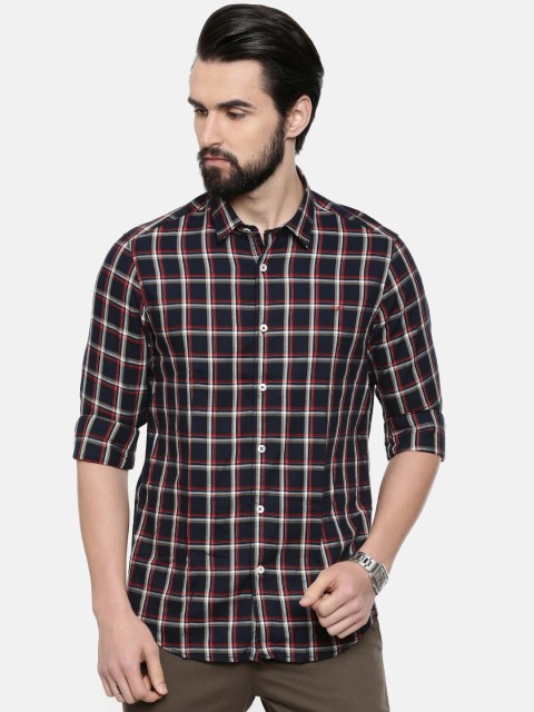 

ColorPlus Men Navy Blue & White Slim Fit Checked Casual Shirt