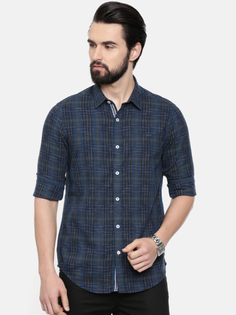 

ColorPlus Men Green & Blue Slim Fit Checked Casual Shirt