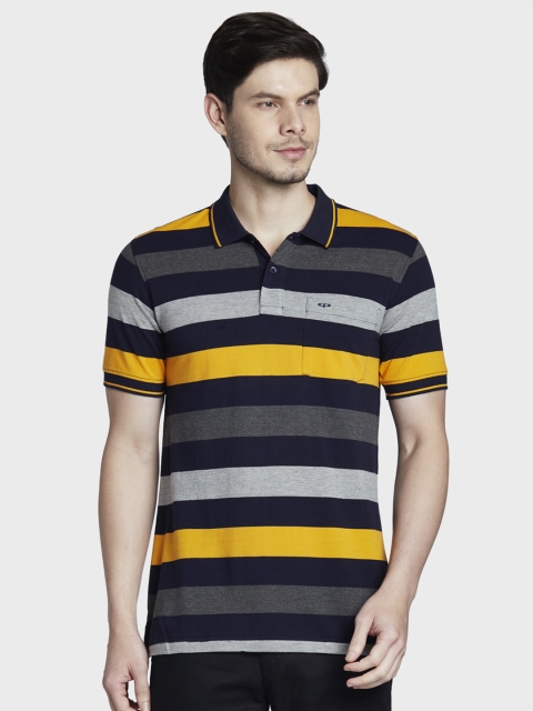 

ColorPlus Men Yellow & Grey Striped Polo Collar T-shirt