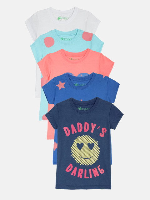 

YK Basics Girls Pack of 5 Printed Round Neck T-shirts, Blue