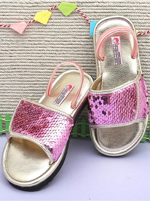

DChica Girls Pink & Gold-Toned Embellished Open Toe Flats