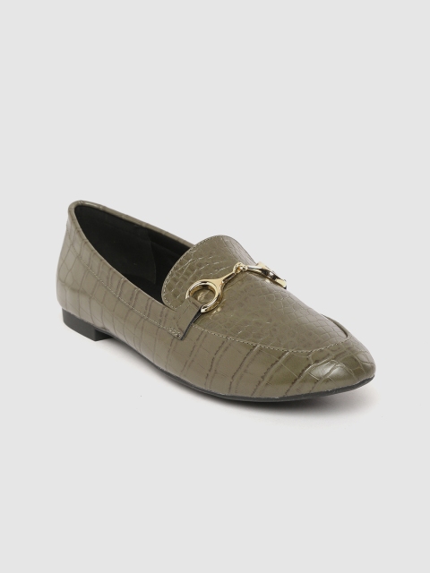 

Allen Solly Women Olive Green Snakeskin Textured Horsebit Loafers