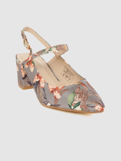 

Allen Solly Women Grey & Peach-Coloured Floral Print Pumps