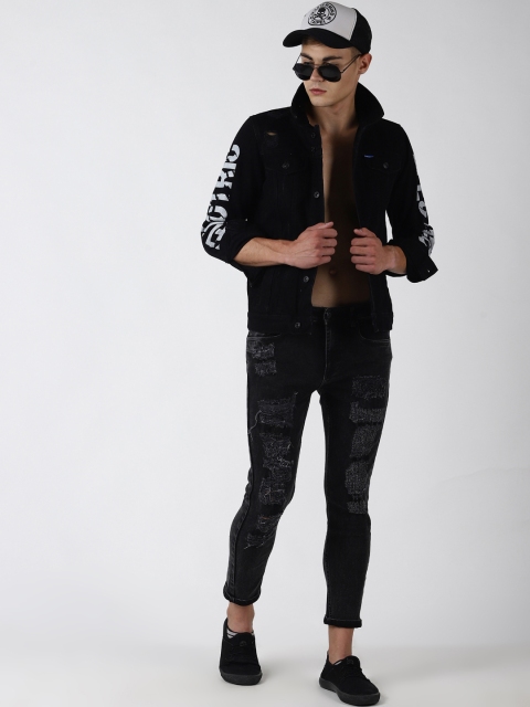 

Blue Saint Men Black Printed Lightweight Denim Jacket