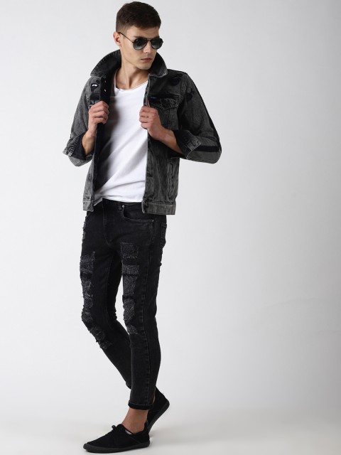 

Blue Saint Men Charcoal Grey Solid Lightweight Denim Jacket