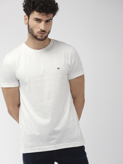 

Tommy Hilfiger Men White Solid Round Neck T-shirt