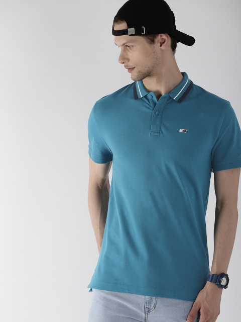

Tommy Hilfiger Men Blue Solid Polo Collar T-shirt
