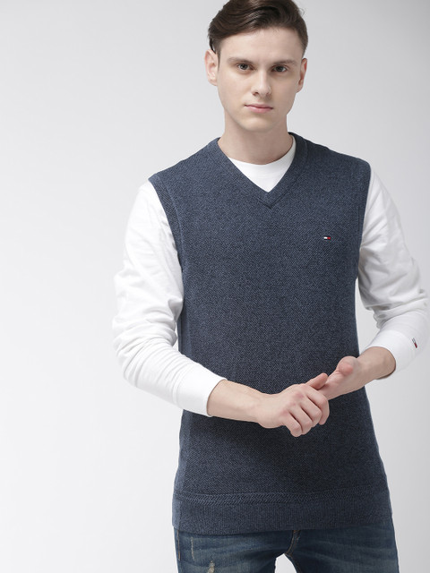 

Tommy Hilfiger Men Navy Blue Self Design Sweater Vest