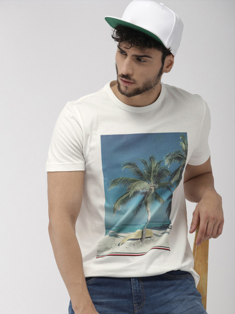 

Tommy Hilfiger Men White & Blue Printed Round Neck T-shirt