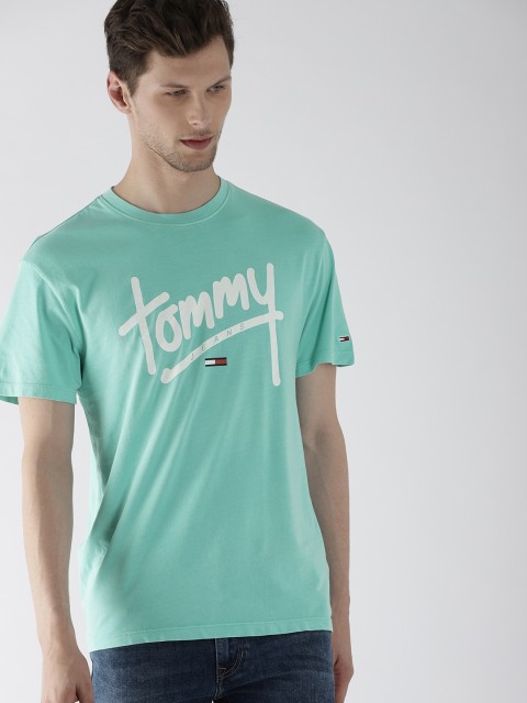 

Tommy Hilfiger Men Sea Green & White Printed Round Neck T-shirt