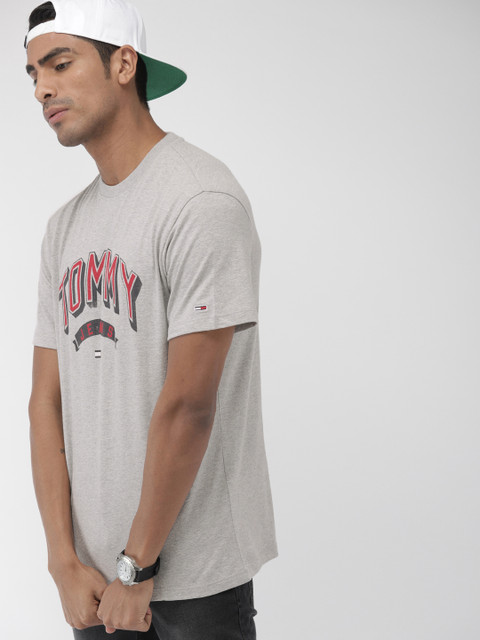 

Tommy Hilfiger Men Grey Melange Printed Round Neck T-shirt
