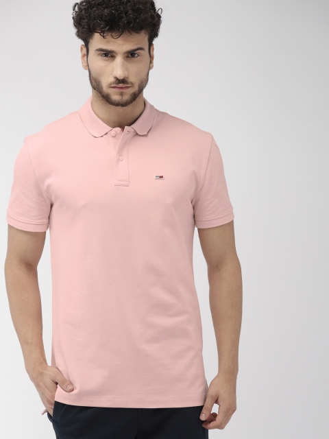 

Tommy Hilfiger Men Pink Solid Polo Collar T-shirt