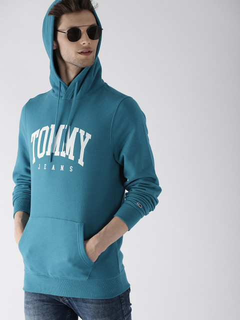 

Tommy Hilfiger Men Blue Printed Hooded Sweatshirt