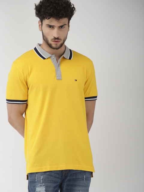 

Tommy Hilfiger Men Yellow Solid Polo Collar Pure Cotton T-shirt