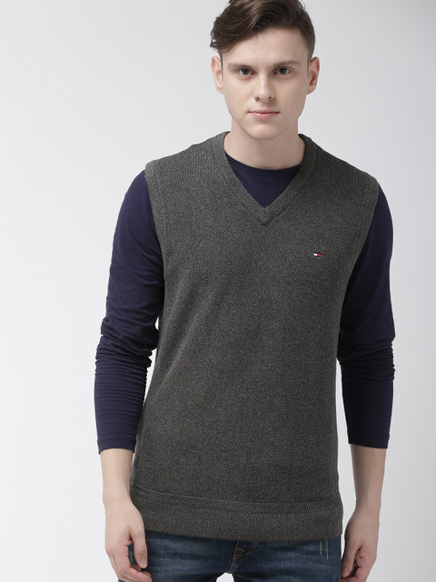 

Tommy Hilfiger Men Grey Self Design Sweater Vest