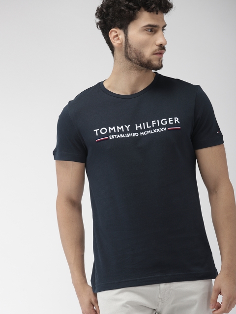 

Tommy Hilfiger Men Navy Blue & White Printed Round Neck T-shirt