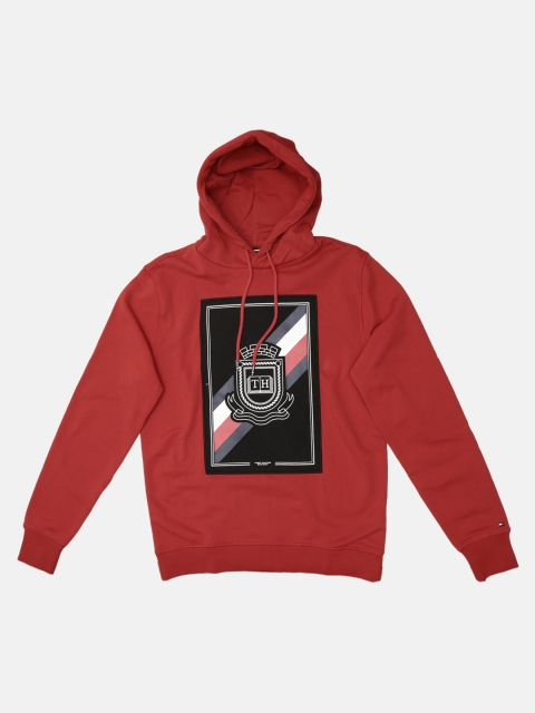 

Tommy Hilfiger Men Red Printed Hooded Sweatshirt