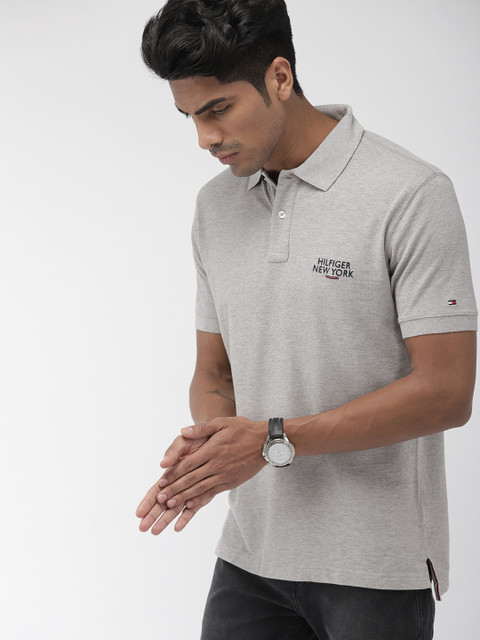 

Tommy Hilfiger Men Grey Solid Polo Collar T-shirt