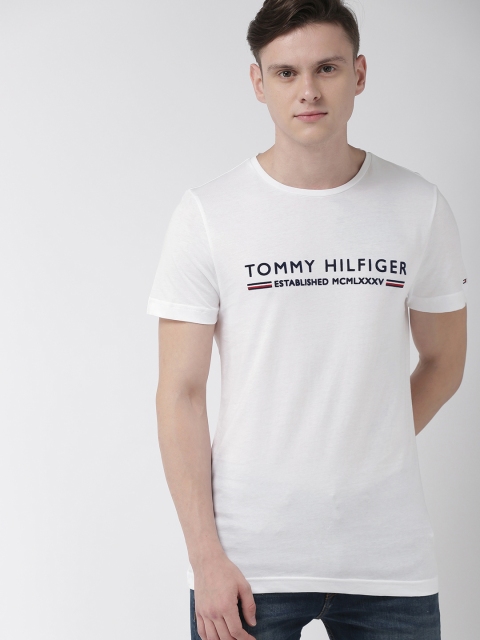 

Tommy Hilfiger Men White Printed Round Neck Pure Cotton T-shirt