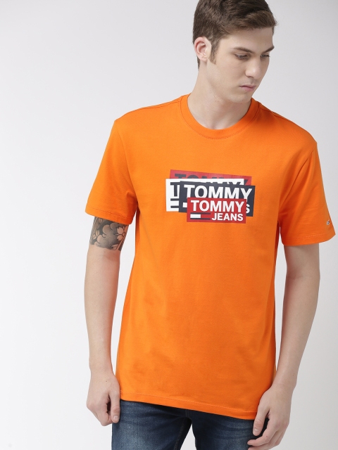 

Tommy Hilfiger Men Orange Printed Round Neck T-shirt