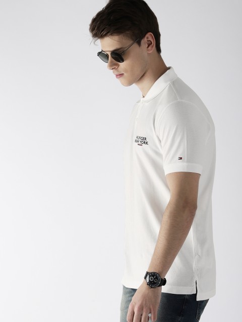 

Tommy Hilfiger Men White Solid Polo Collar Pure Cotton T-shirt
