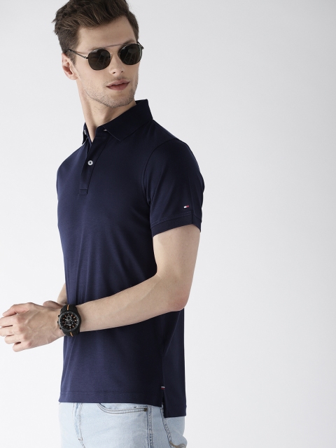 

Tommy Hilfiger Men Navy Blue Solid Slim Fit Polo Collar T-shirt