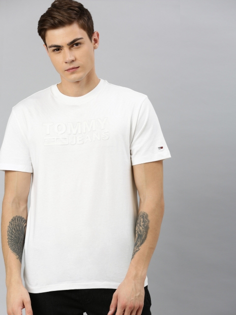 

Tommy Hilfiger Men White Embossed Slim Fit Printed Round Neck T-shirt