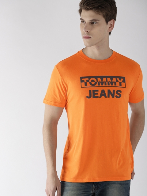 

Tommy Hilfiger Men Orange & Navy Blue Printed Round Neck T-shirt