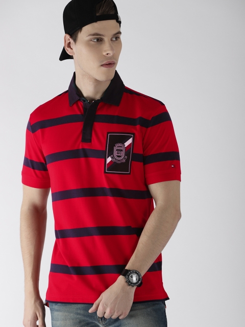 

Tommy Hilfiger Men Red Striped Polo Collar T-shirt