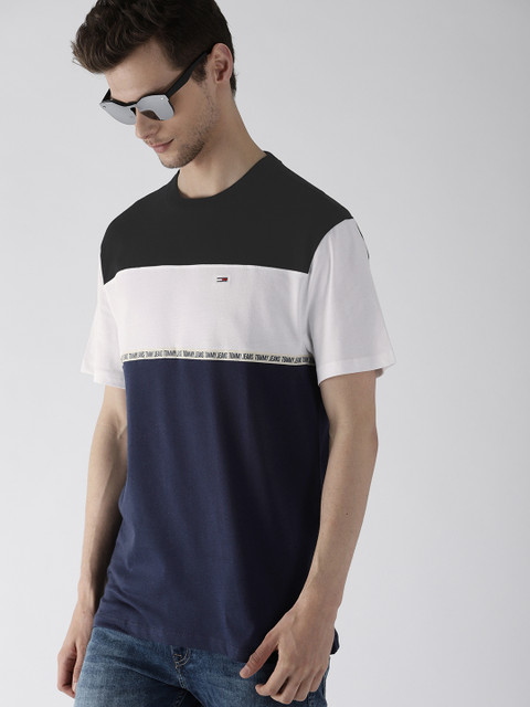 

Tommy Hilfiger Men Navy Blue & White Colourblocked Round Neck T-shirt