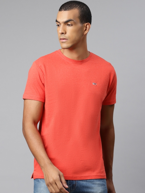 

Tommy Hilfiger Men Coral Orange Solid Organic Heather Pure Cotton T-shirt