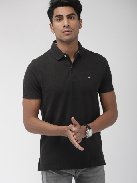 

Tommy Hilfiger Men Black Slim Fit Solid Polo Collar T-shirt