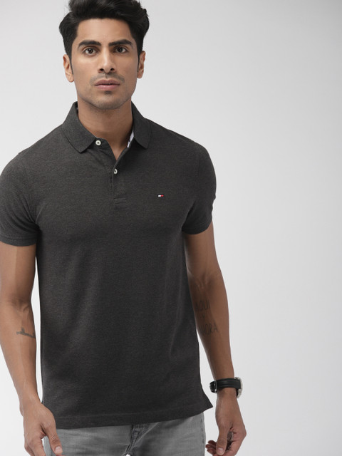 

Tommy Hilfiger Men Charcoal Grey Solid Polo Collar T-shirt