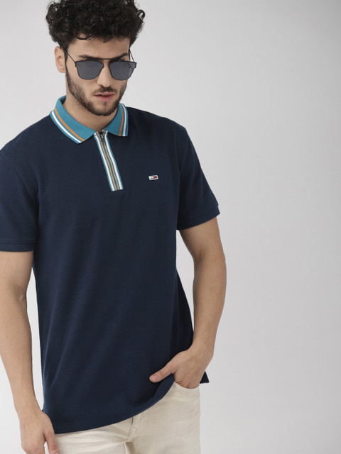 

Tommy Hilfiger Men Navy Blue Solid Polo Collar T-shirt