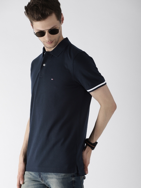 

Tommy Hilfiger Men Navy Blue Solid Polo Collar T-shirt