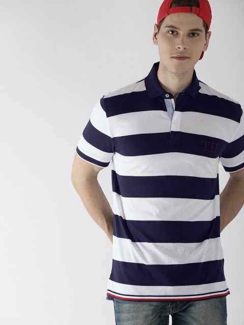 

Tommy Hilfiger Men Navy Blue Striped Polo Collar T-shirt