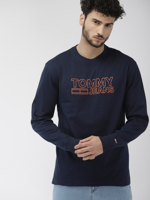 

Tommy Hilfiger Men Navy Blue Printed Round Neck Pure Cotton T-shirt