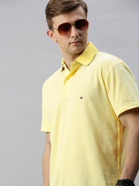 

Tommy Hilfiger Men Yellow Solid Polo Collar T-shirt