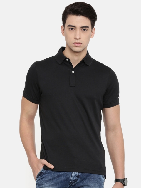 

Tommy Hilfiger Men Black Slim Fit Solid Polo Collar T-shirt