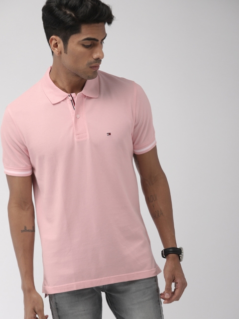 

Tommy Hilfiger Men Pink Solid Polo Collar T-shirt