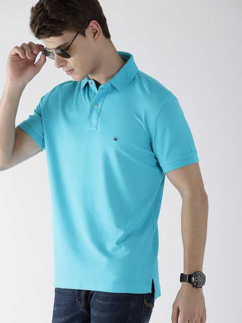 

Tommy Hilfiger Men Blue Solid Polo Collar T-shirt