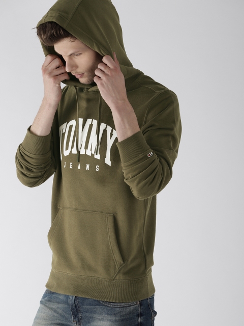 

Tommy Hilfiger Men Olive Green Printed Hooded Sweatshirt