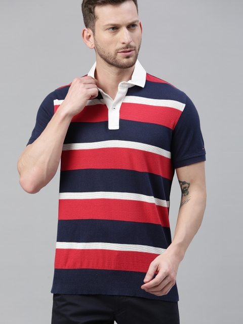 

Tommy Hilfiger Men Navy Blue Colourblocked Polo Collar Pure Cotton T-shirt