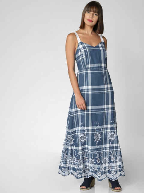 

Vero Moda Women Blue & White Checked Maxi Dress