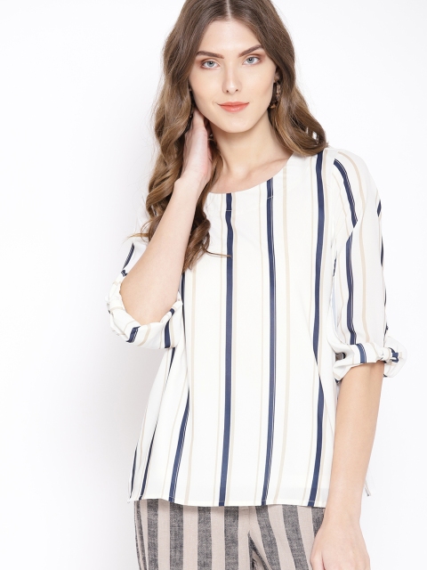 

Vero Moda Women Off-White & Navy Blue Striped Top