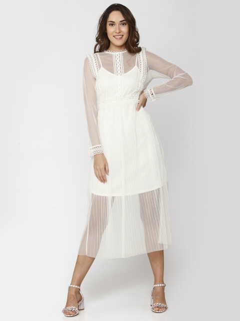 

Vero Moda Women White Self Design Fit and Flare Sheer Dress